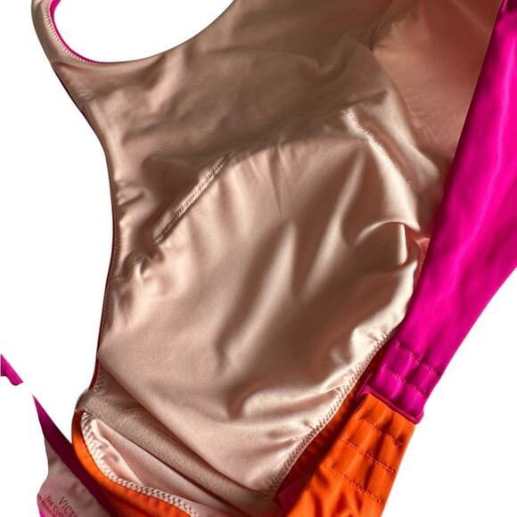 Victoria's Secret Pink Orange Color block Halter Hipster bikini set Size LARGE - Picture 7 of 13